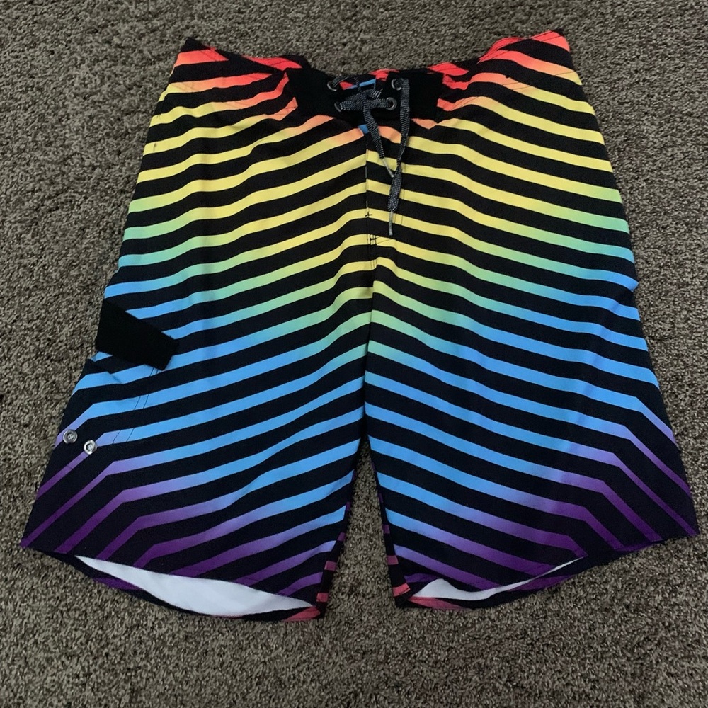 Hawk Mens Size 36 Swim Trunks Board Shorts Striped Multicolor